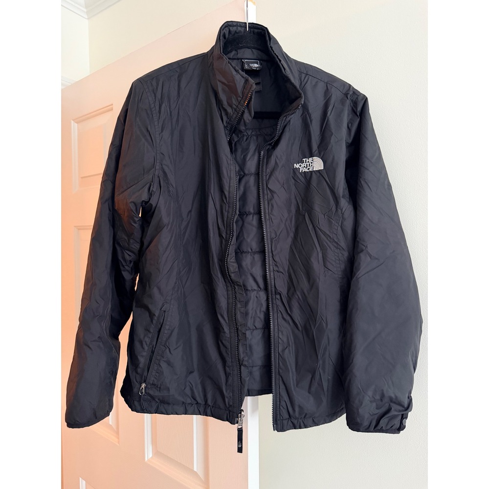 The North Face Mens Black Quilted Puffer Jacket Full Zip Mock Neck Logo Coat